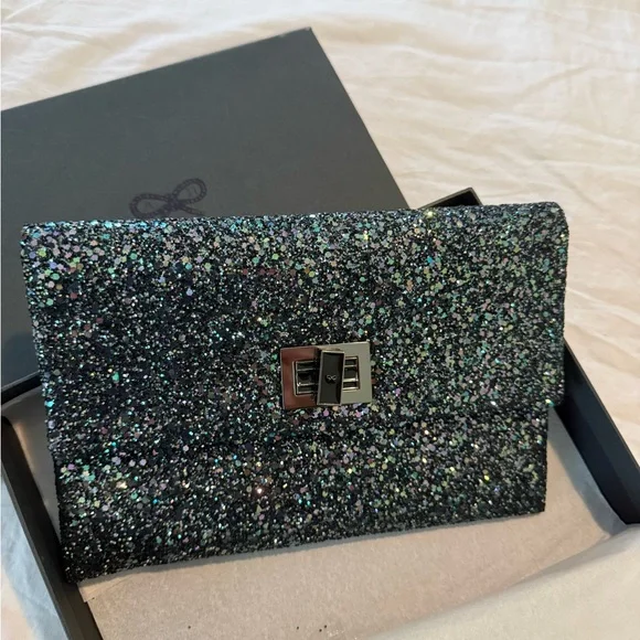 Anya Hindmarch New Valorie Glitter Sparkle Evening Clutch - Black Multi NIB 0604 - Picture 5 of 10